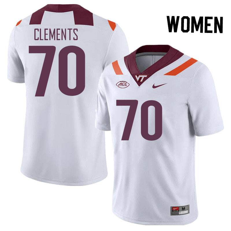 Women #70 Parker Clements Virginia Tech Hokies College Football Jerseys Stitched Sale-White
